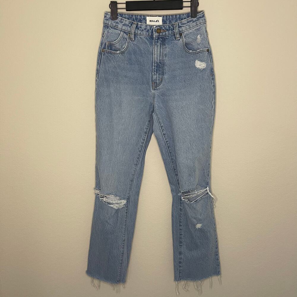 ROLLA’s High Rise Straight Jeans Light Wash Raw Hem - Size